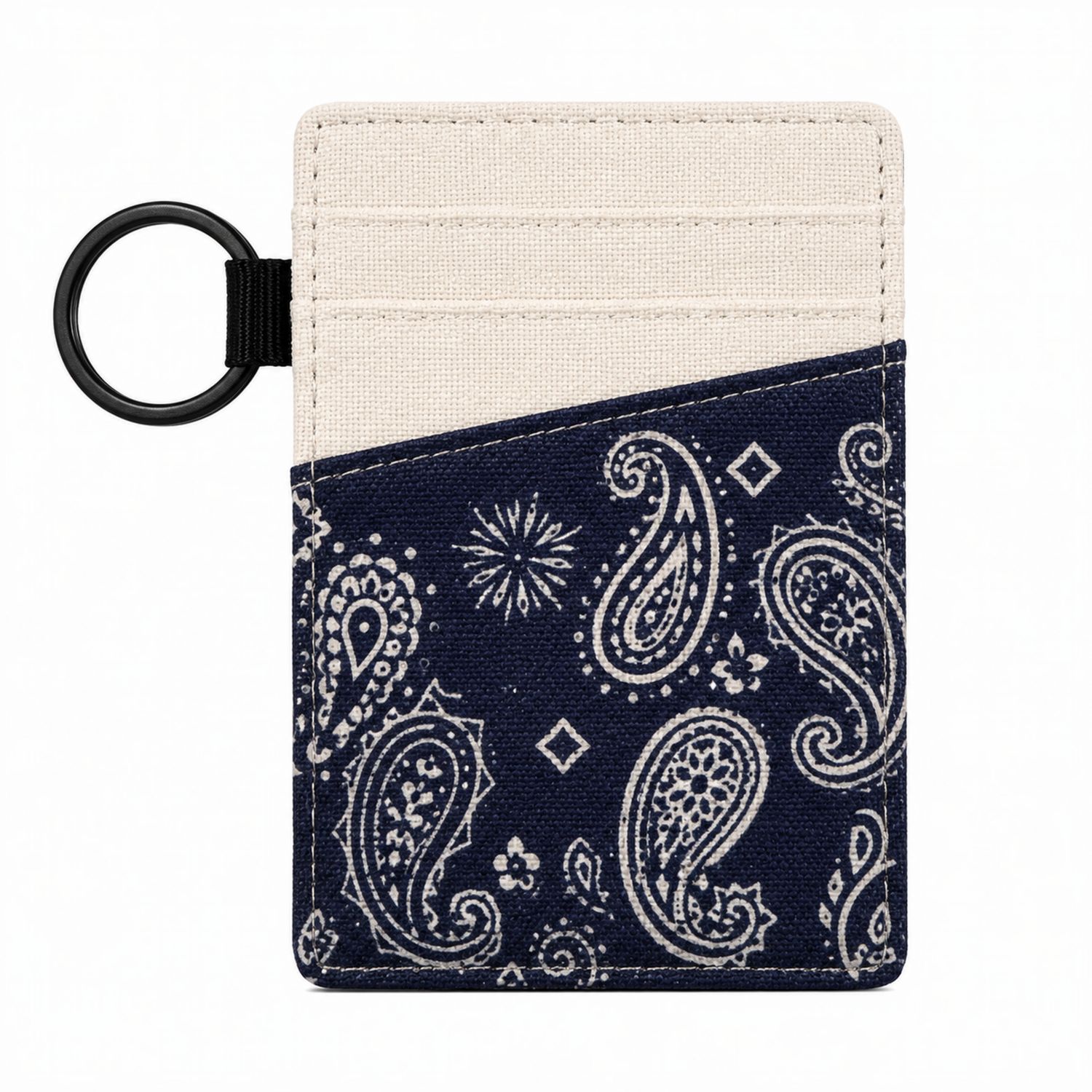 Porta Carte di Credito in Tessuto Blu Paisley con Anello