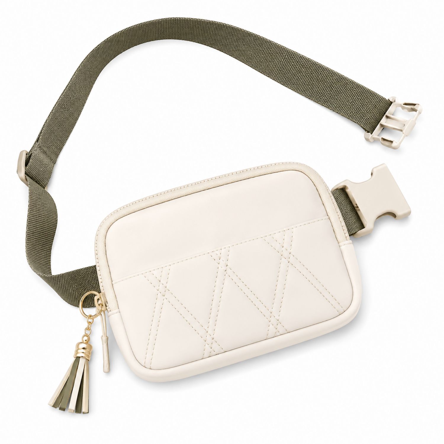 Marsupio Beige Trapuntato con Cintura Regolabile e Nappina