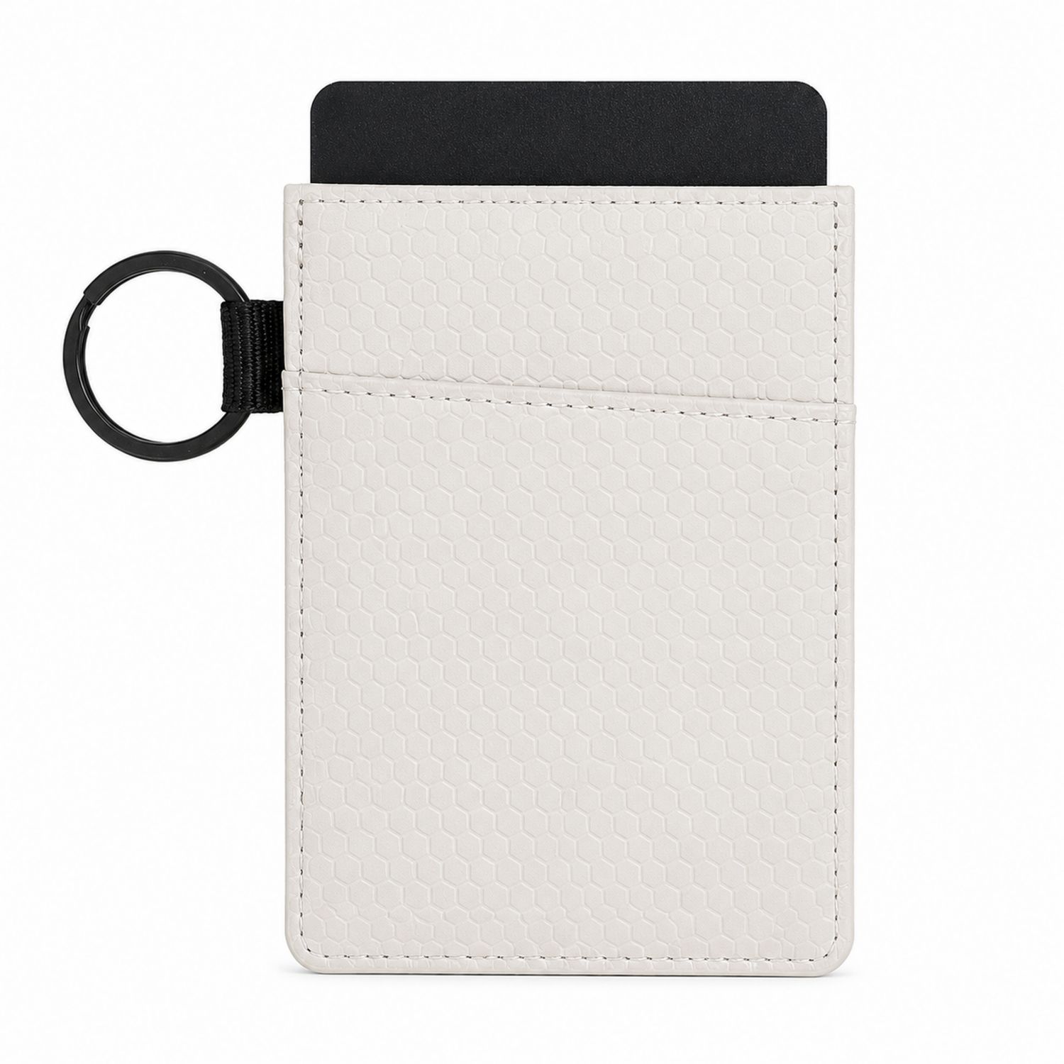 Porta Carte Compatto Bianco con Anello e Texture Esagonale