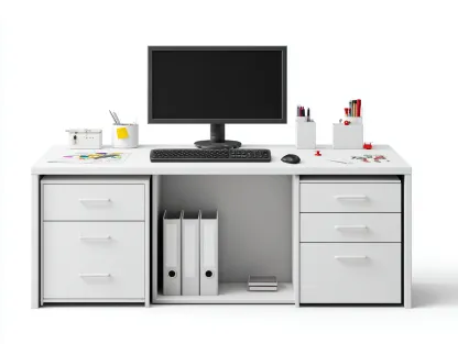 Mesas de oficina de madera 160x60x75 cm - blanco - 5 cajones y estante central - diseño moderno para despacho-Gacoriainterior