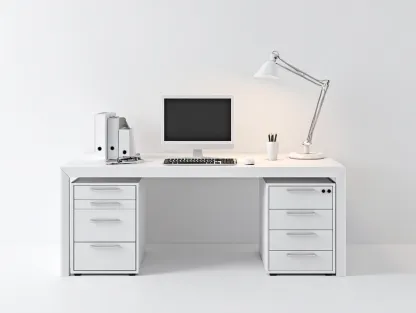Mesas de oficina de madera con 8 cajones 160x70x76 cm blanco estilo moderno-Gacoriainterior