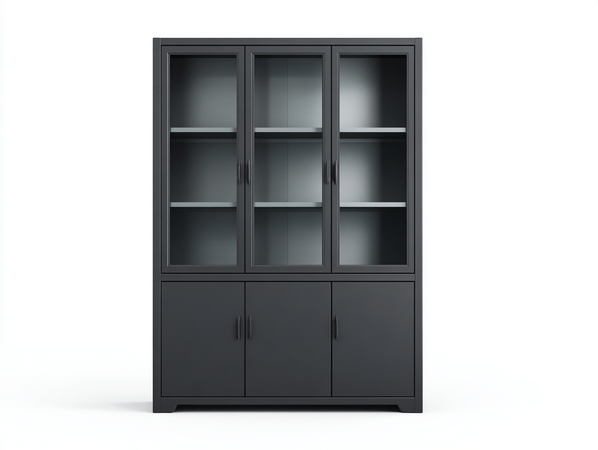 Estanterías de madera y vidrio 120x40x200 cm - gris antracita - 6 puertas - diseño moderno para salón y comedor-Gacoriainterior