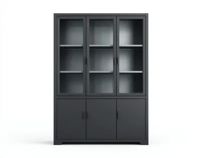Estanterías de madera y vidrio 120x40x200 cm - gris antracita - 6 puertas - diseño moderno para salón y comedor-Gacoriainterior