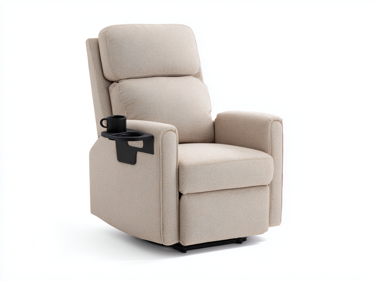 Sofás reclinables tapizados de tela 92x96x108 cm beige con bandeja lateral estilo moderno-Gacoriainterior