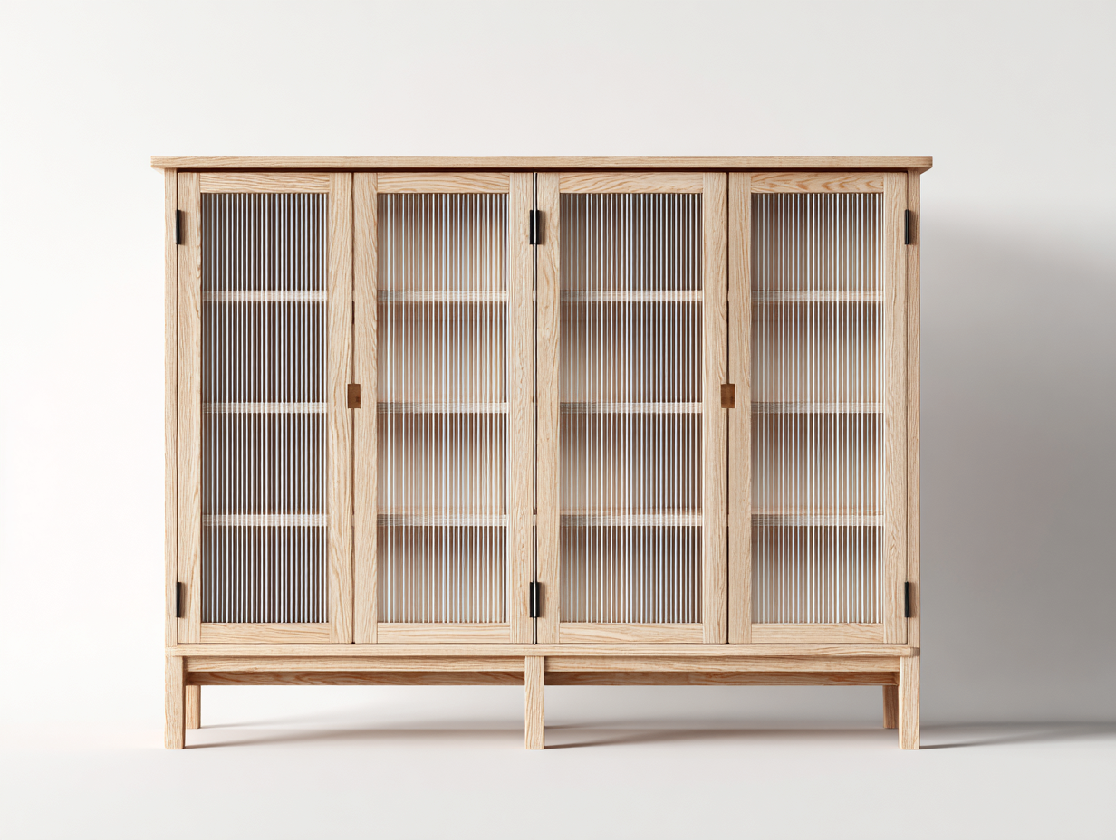 Estanterías de madera con 4 puertas de vidrio acanalado 160x40x135 cm marrón claro estilo nórdico-Gacoriainterior