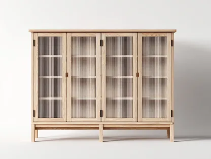 Estanterías de madera con 4 puertas de vidrio acanalado 160x40x135 cm marrón claro estilo nórdico-Gacoriainterior