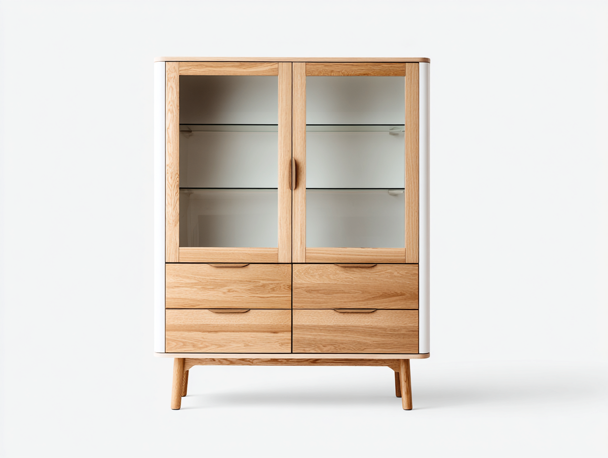 Estantería de madera 102x42x158 cm - color madera y blanco - almacenamiento con puertas de vidrio y cajones de diseño moderno-Gacoriainterior