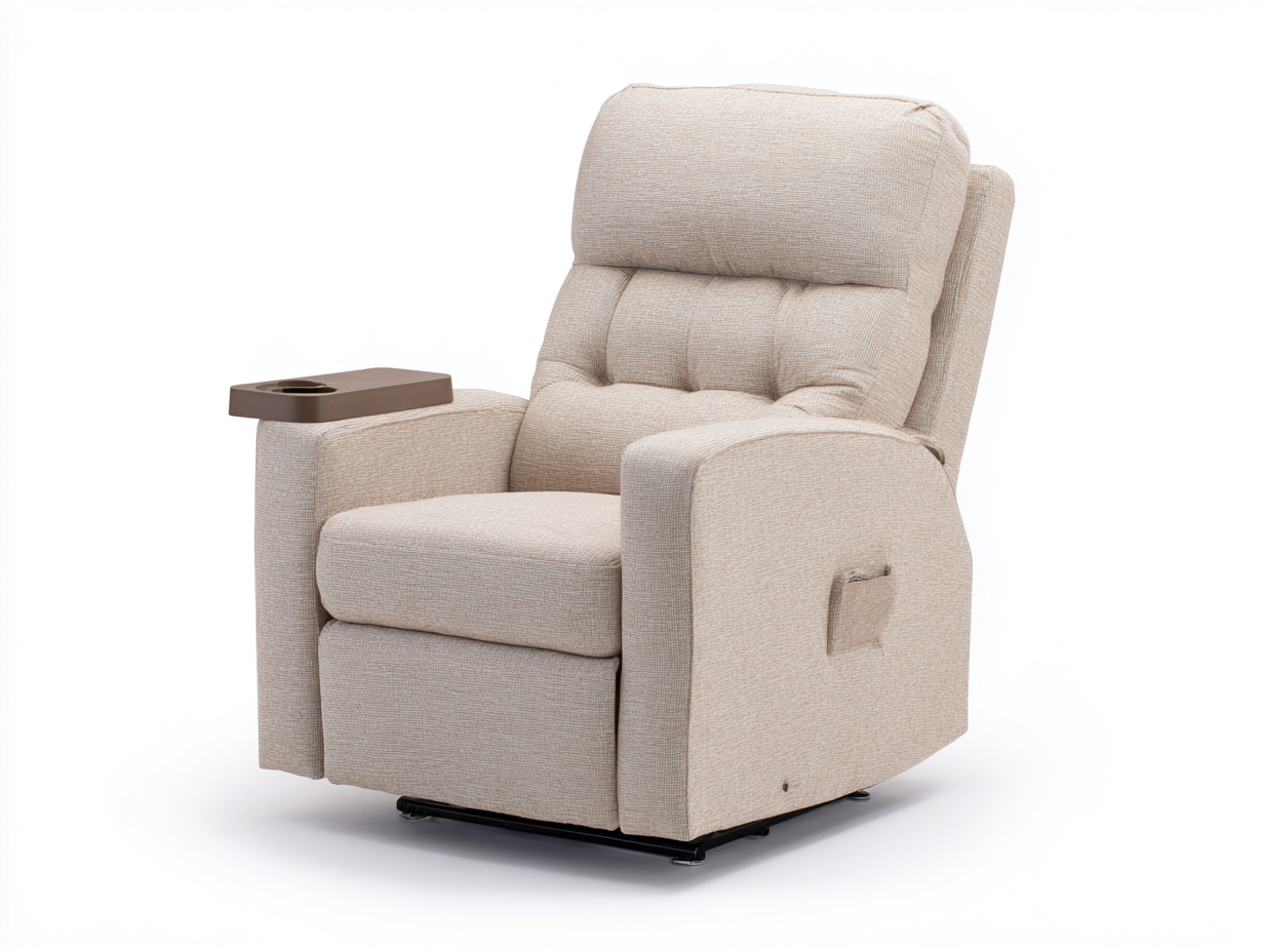 Sofás reclinables tapizados de tela 92x95x102 cm - beige-marrón - bandeja lateral integrada - diseño moderno para salón-Gacoriainterior