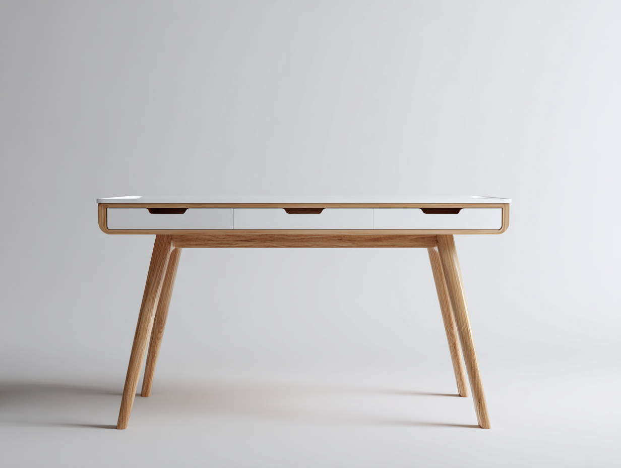 Mesa de oficina 140x60x76 cm - color madera y blanco - almacenamiento con 3 cajones y diseño moderno-Gacoriainterior