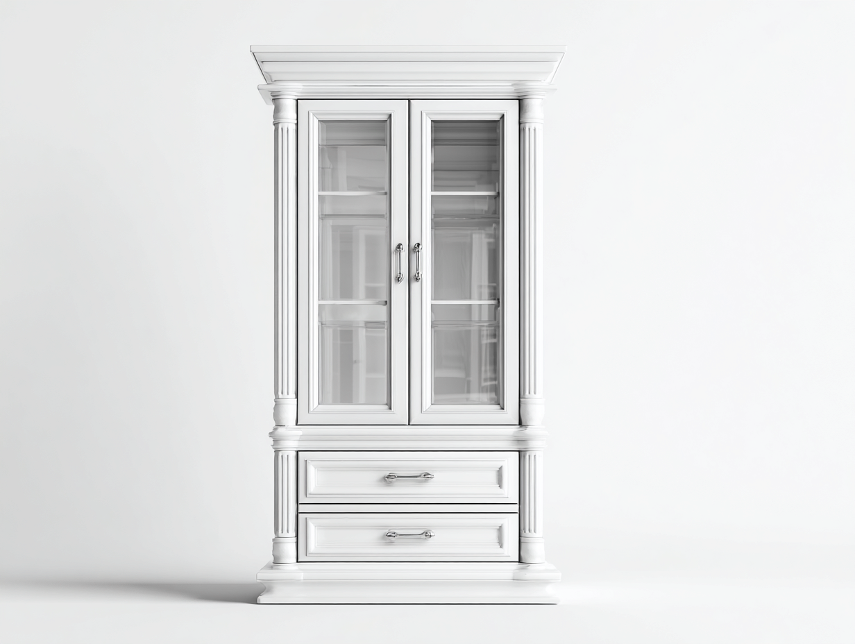 Estanterías de madera y vidrio 90x40x210 cm - blanco - 2 puertas y 2 cajones - diseño clásico para salón y comedor-Gacoriainterior
