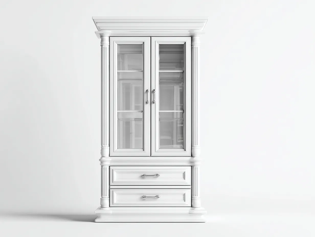 Estanterías de madera y vidrio 90x40x210 cm - blanco - 2 puertas y 2 cajones - diseño clásico para salón y comedor-Gacoriainterior