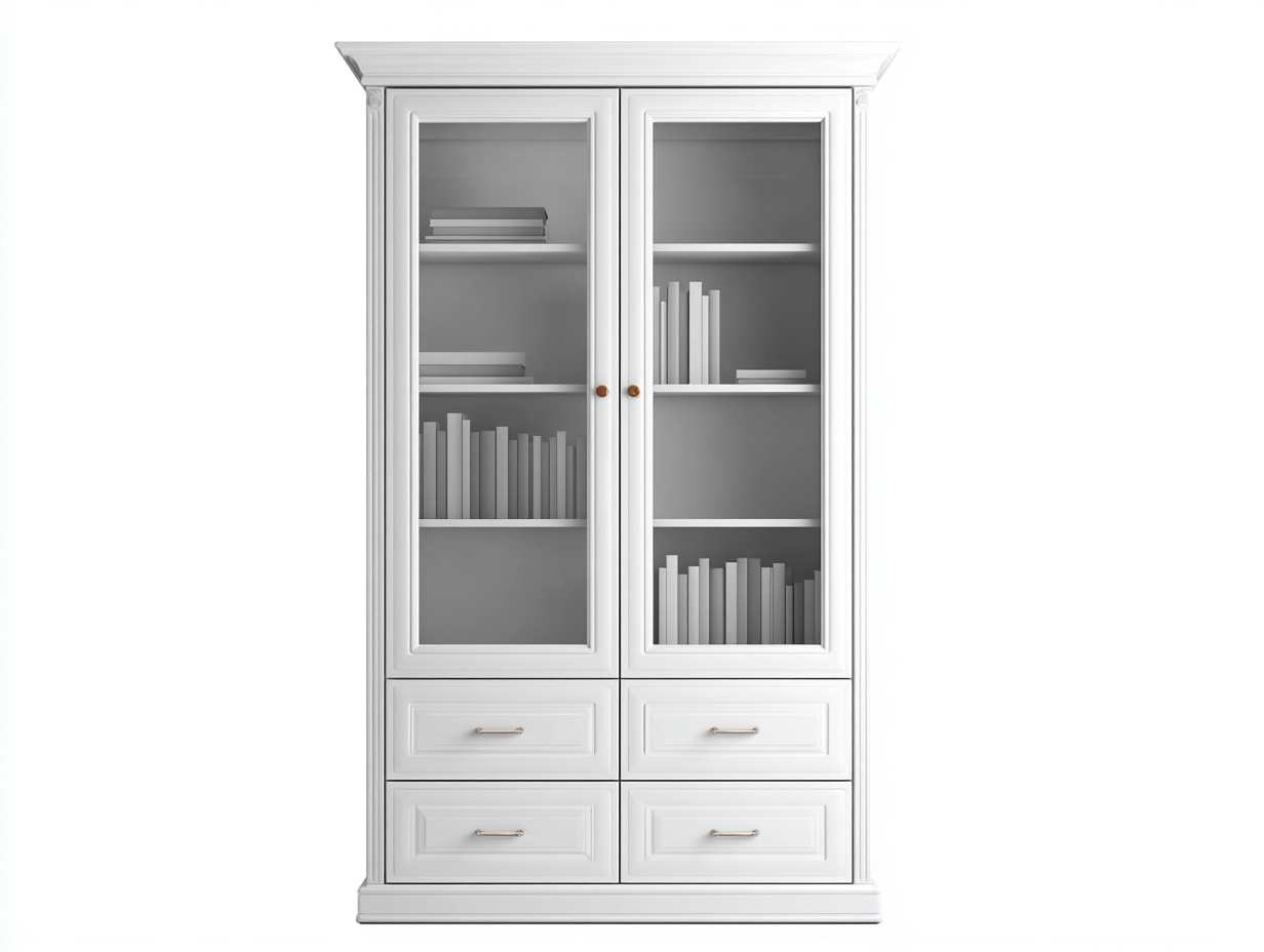 Estantería con puertas de vidrio y cajones 100x40x220 cm - blanco - diseño clásico elegante-Gacoriainterior