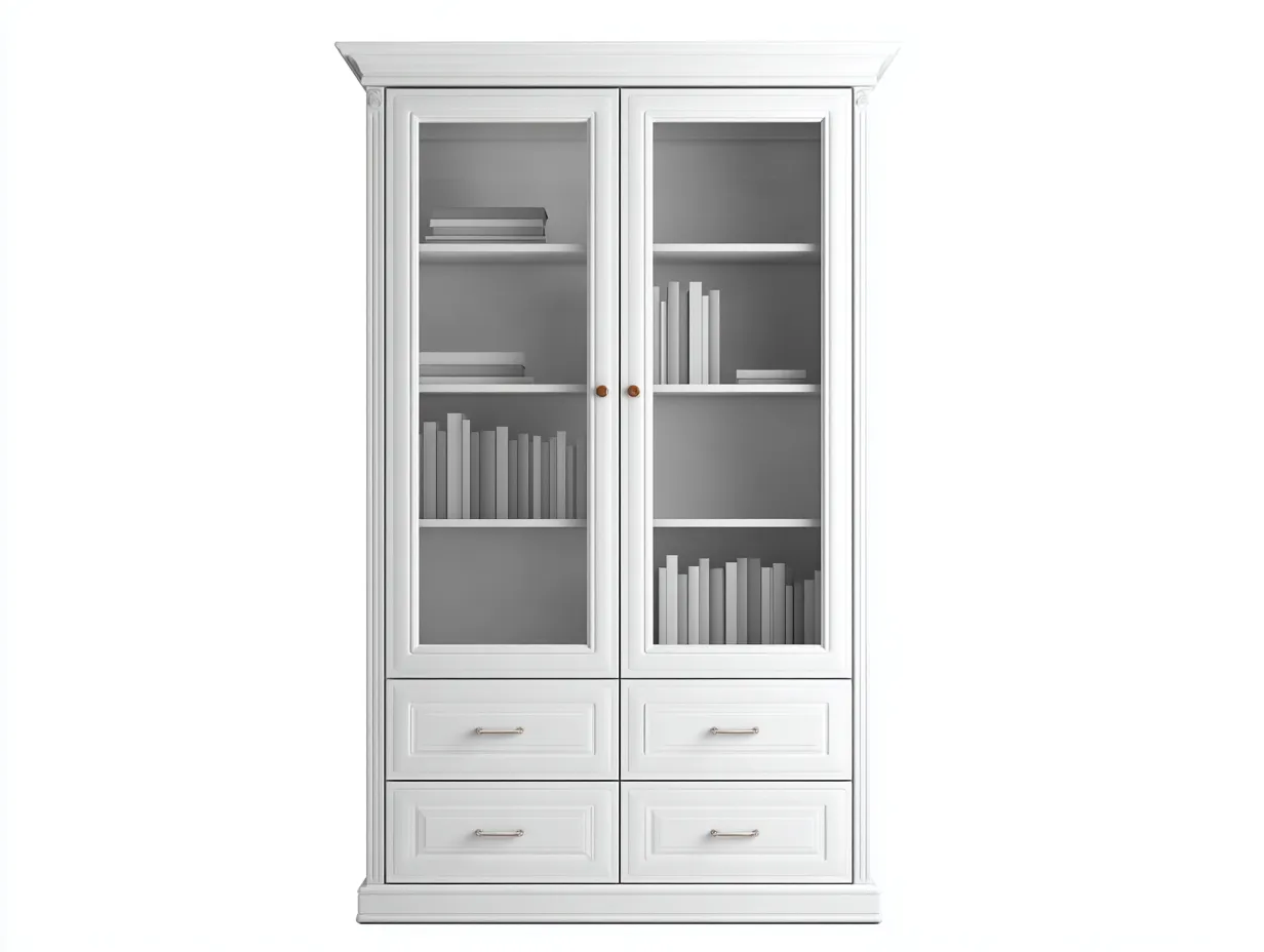 Estantería con puertas de vidrio y cajones 100x40x220 cm - blanco - diseño clásico elegante-Gacoriainterior