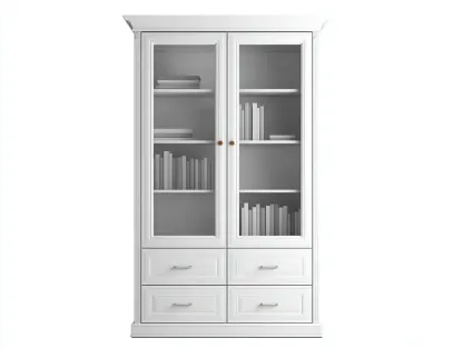 Estantería con puertas de vidrio y cajones 100x40x220 cm - blanco - diseño clásico elegante-Gacoriainterior