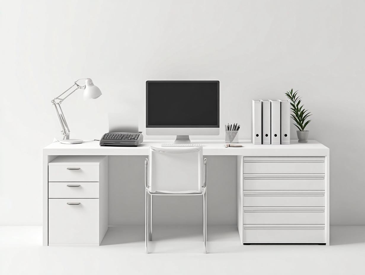 Mesa de oficina 180x60x75 cm - blanco - almacenamiento con 8 cajones y diseño moderno-Gacoriainterior