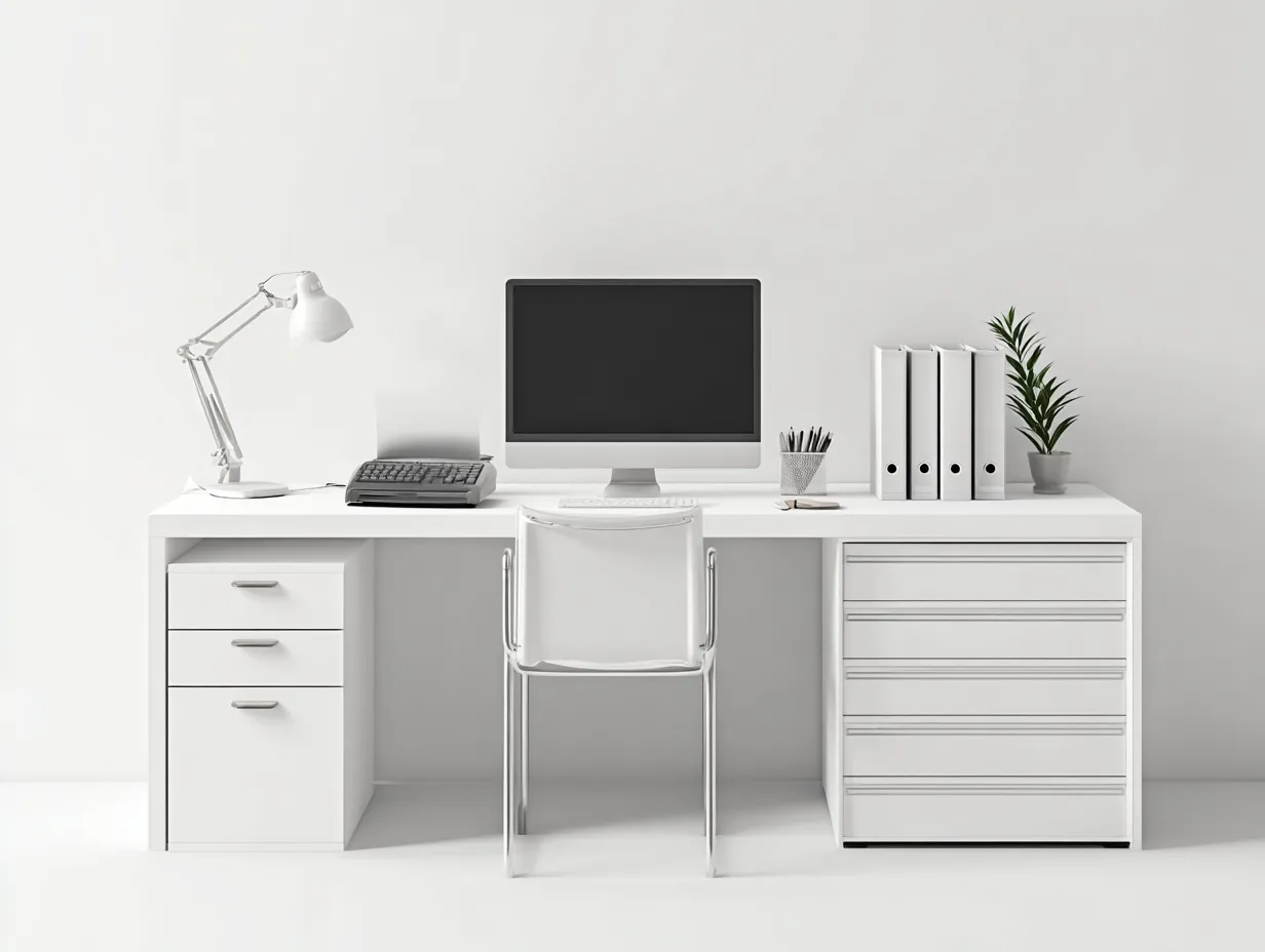 Mesa de oficina 180x60x75 cm - blanco - almacenamiento con 8 cajones y diseño moderno-Gacoriainterior
