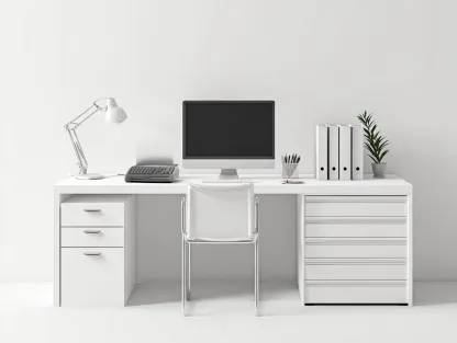 Mesa de oficina 180x60x75 cm - blanco - almacenamiento con 8 cajones y diseño moderno-Gacoriainterior