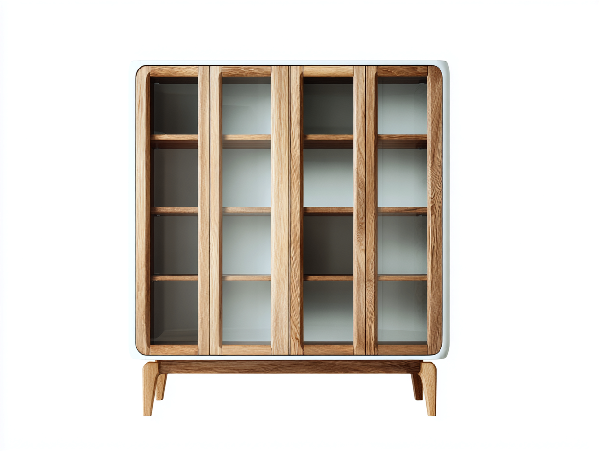 Estantería de madera 118x42x168 cm - color madera y blanco - almacenamiento con 4 puertas de vidrio y diseño moderno-Gacoriainterior