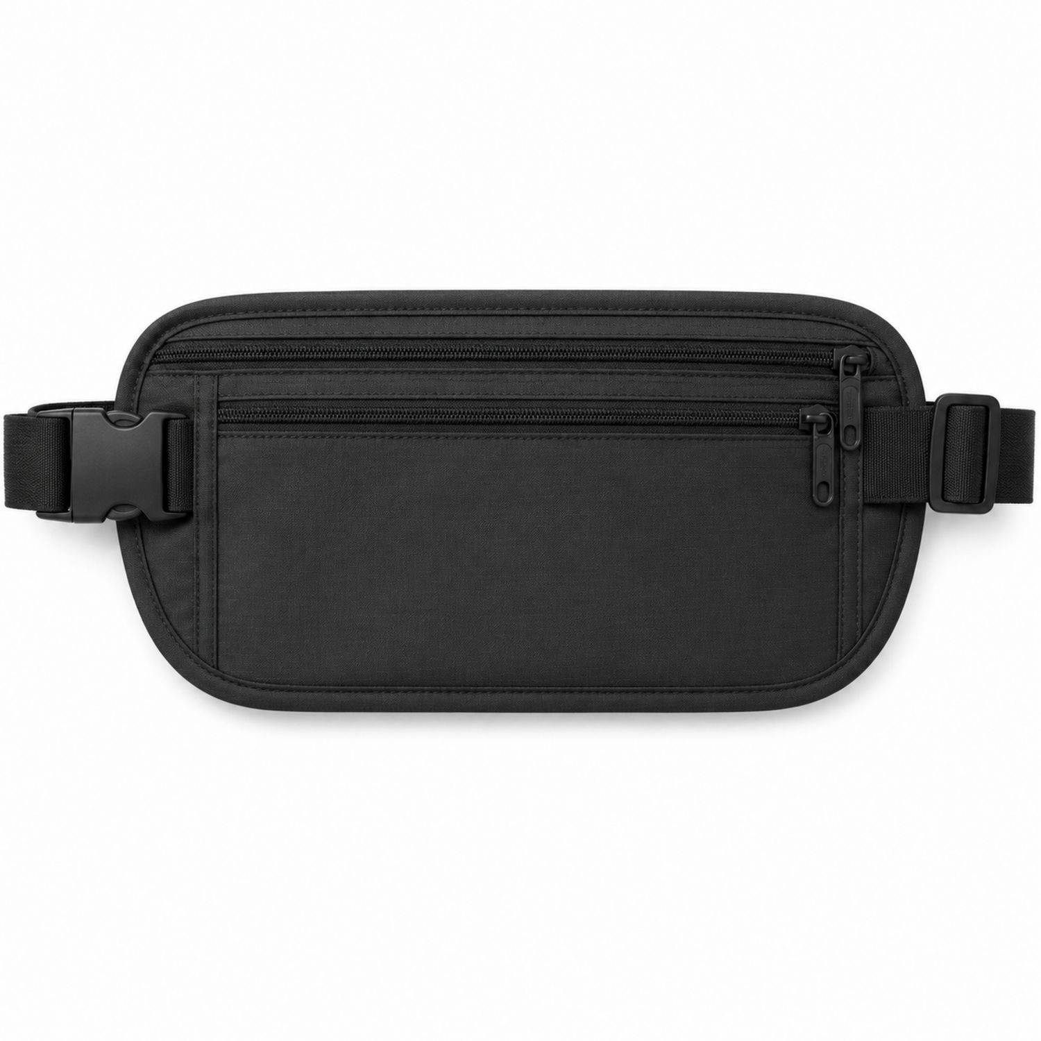 Flache schwarze Bauchtasche mit mehreren Fächern und Reißverschluss-Arvorik