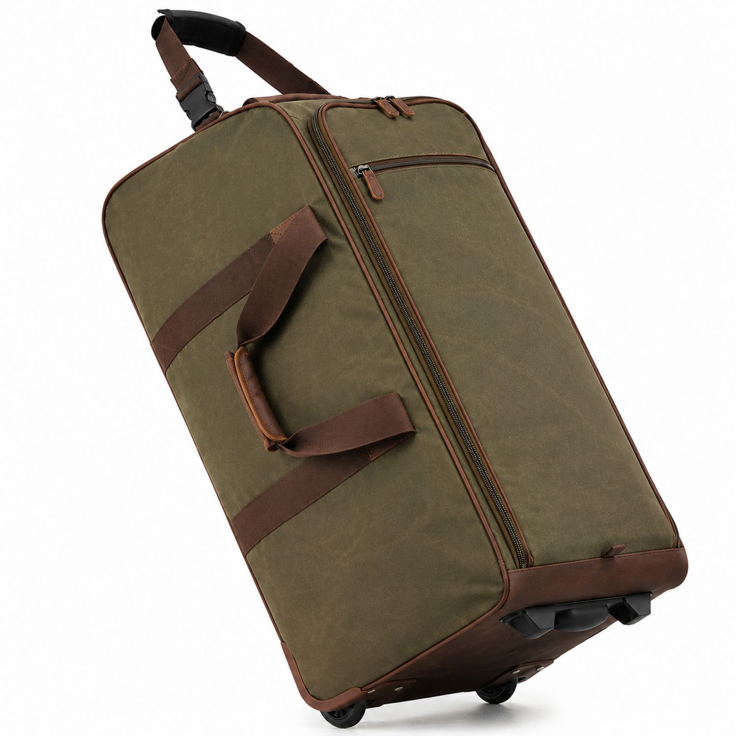 Große Reisetasche mit Rollen, Wasserabweisend, Grün-Braun-Arvorik