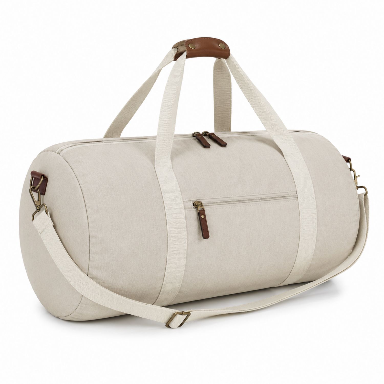 Beige Reisetasche aus Canvas mit Lederakzenten, 55cm-Arvorik