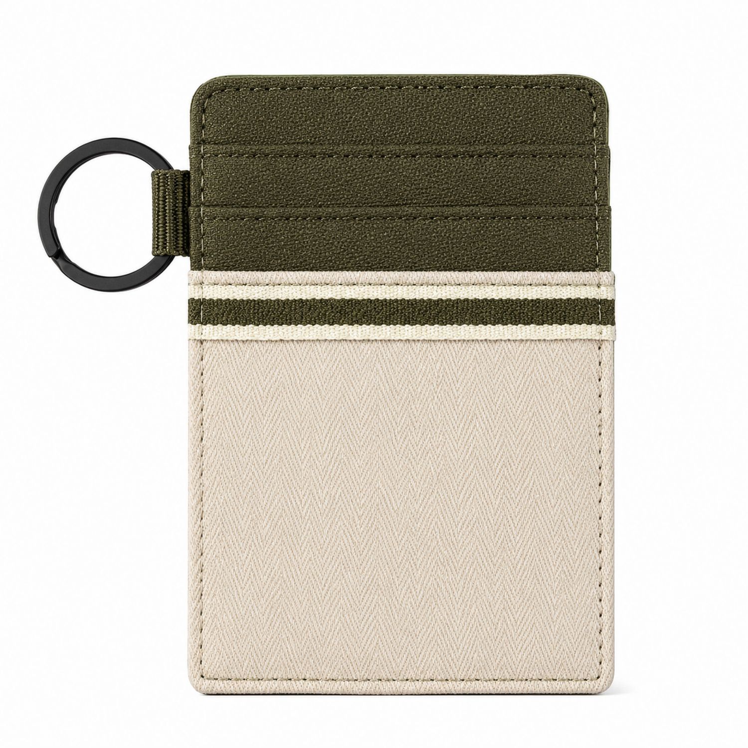 Kartenhalter Beige und Olivgrün mit Schlüsselring-Arvorik