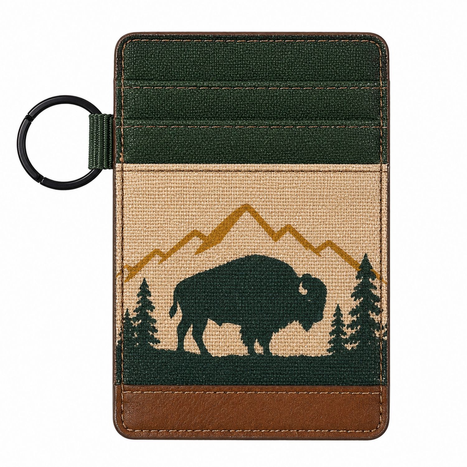 Kartenetui mit Bison- und Bergmotiv, Grün und Braun-Arvorik