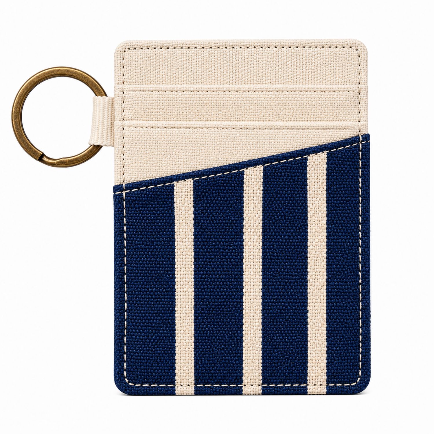 Kartenetui mit Schlüsselring, Streifen Blau und Beige, 10x7 cm-Arvorik
