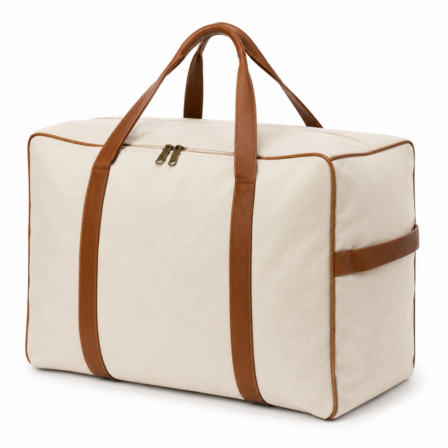 Klassische Reisetasche in Beige und Braun mit Lederakzenten-Arvorik