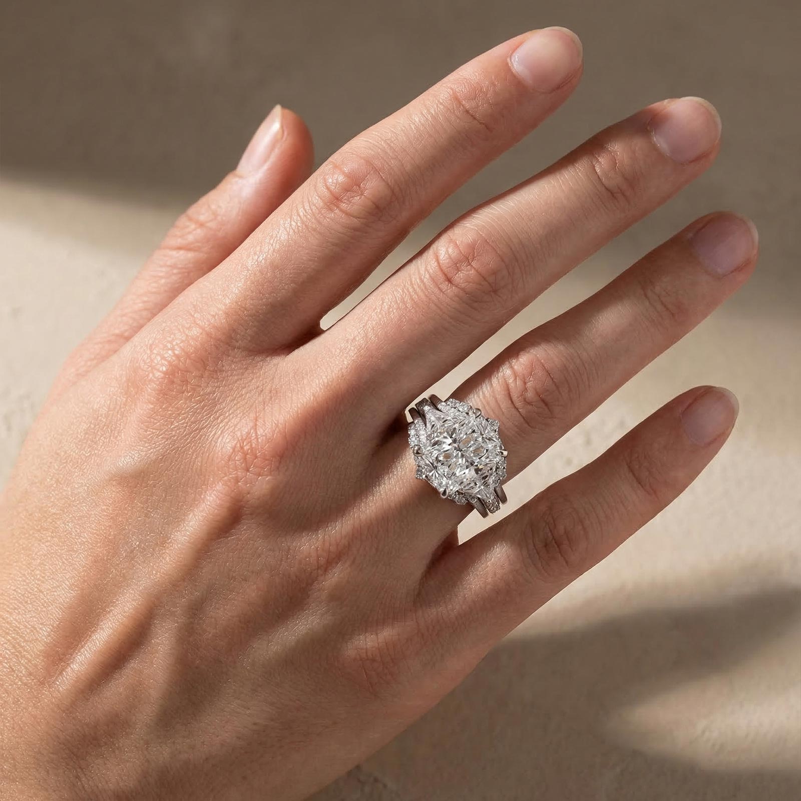 Enhancer Wedding Ring Set 5.0Ct Radiant Cut Side Stone Engagement Rings with Enhancer Wedding Band-Velirella