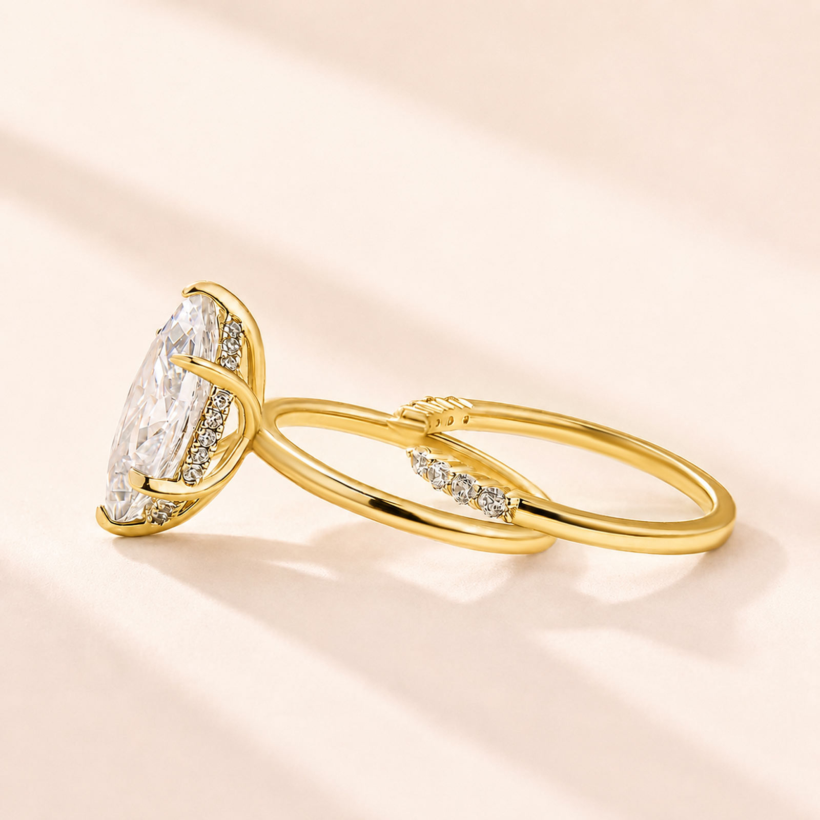 Elegant 3.0Ct Marquise Cut Ring & Open band Stackable Ring Set For Women