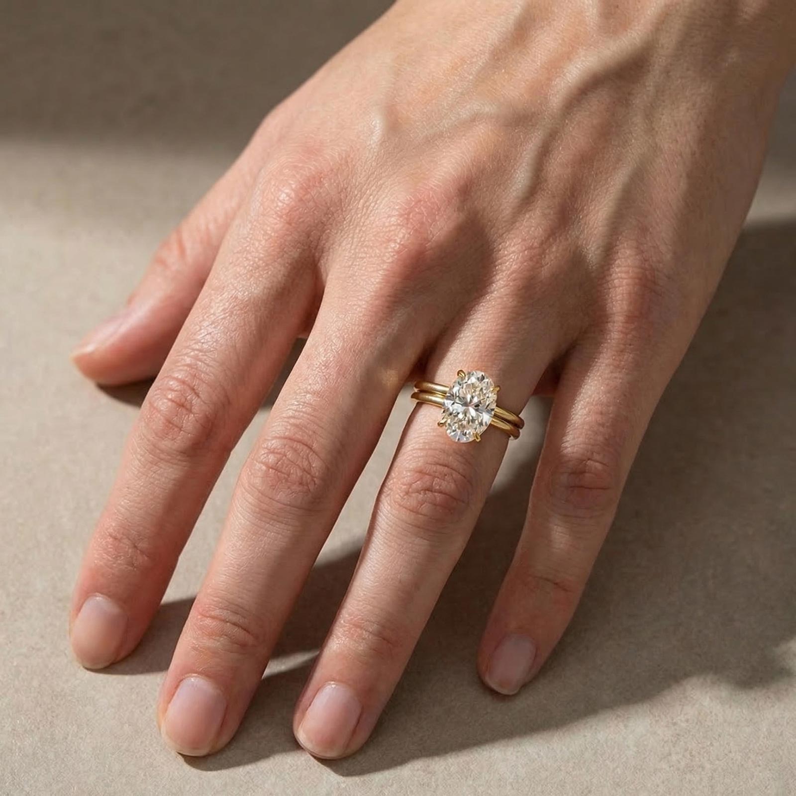 Moissanite 4.0Ct Solitaire Oval Cut Engagement Ring with Plain Wedding Band - Velirellajewelry