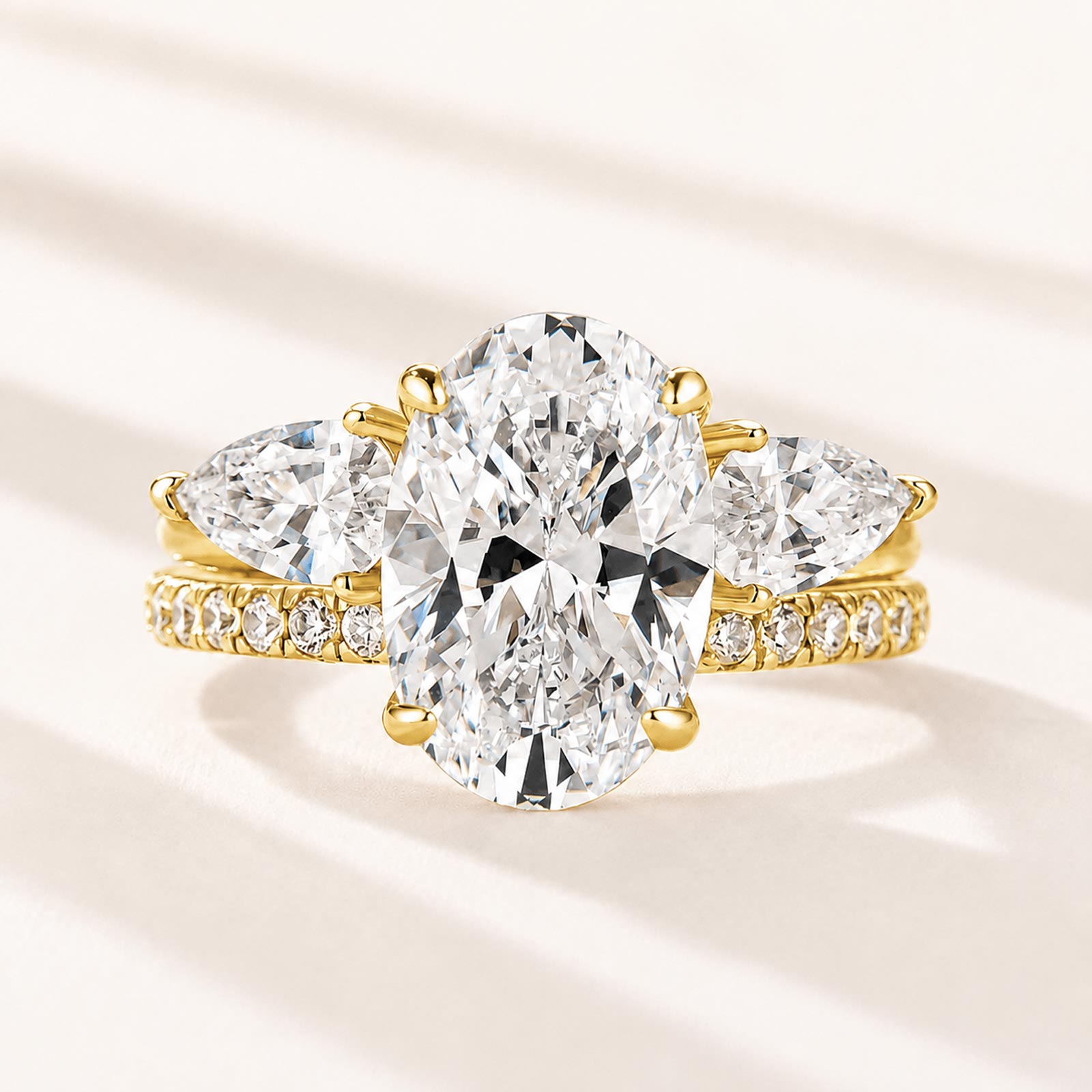  Unique 4.0Ct Oval Cut Ring & Pear Cut Band Insert Ring Set For Women 