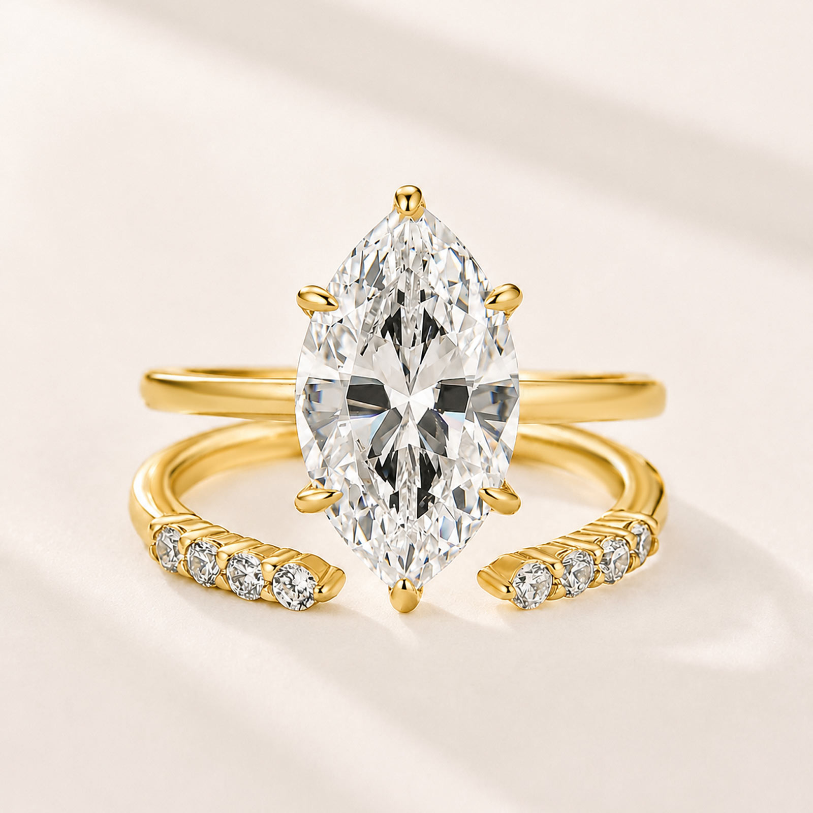 Elegant 3.0Ct Marquise Cut Ring & Open band Stackable Ring Set For Women