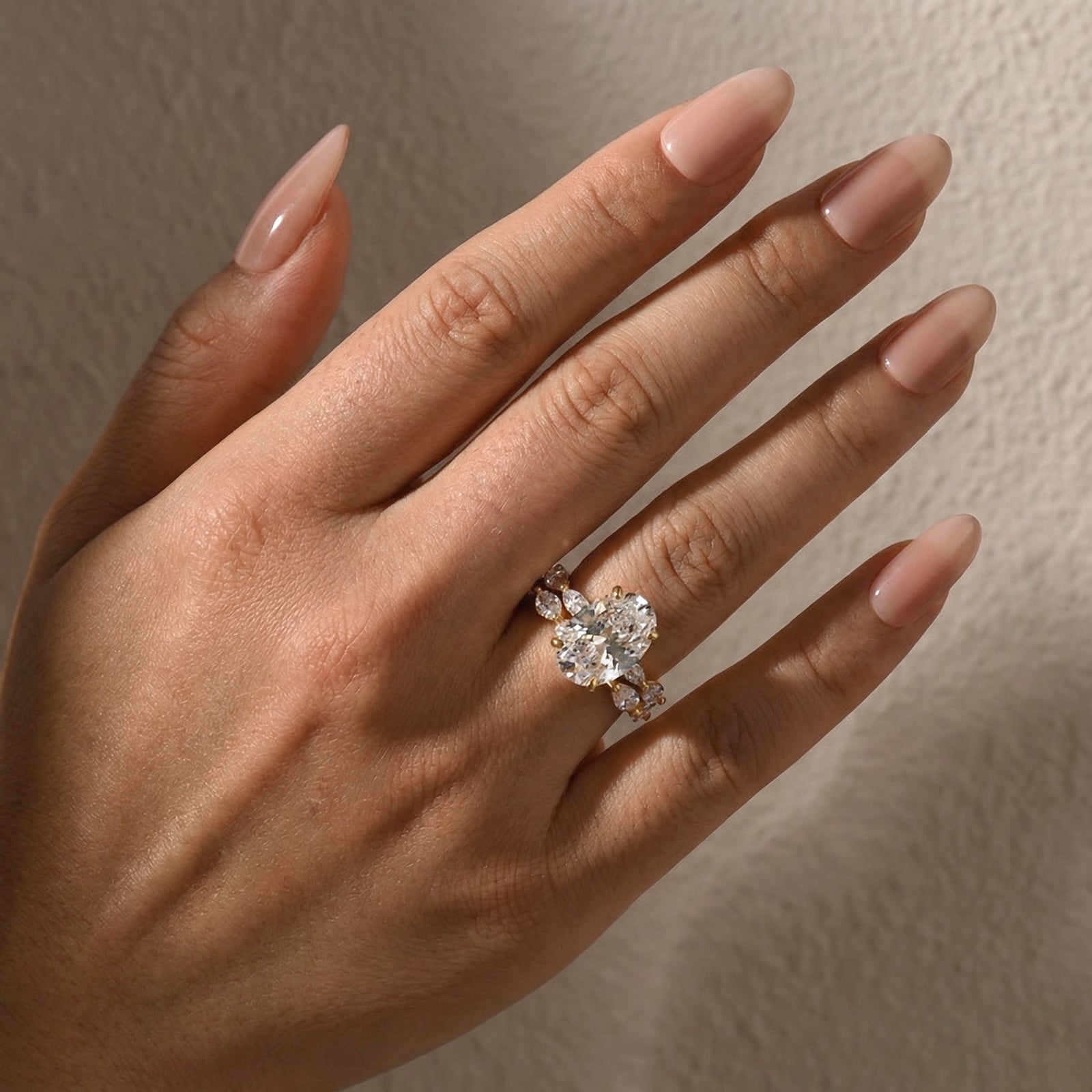  2PC Wedding Ring Set 4.5Ct Oval Cut Engagement Ring With Marquise Cut Full Wedding Band