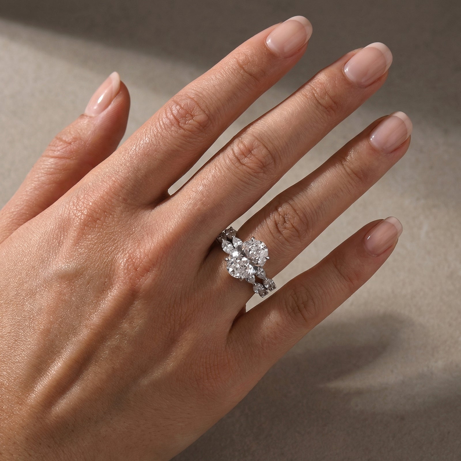  2PC Wedding Ring Set 4.5Ct Oval Cut Engagement Ring With Marquise Cut Full Wedding Band