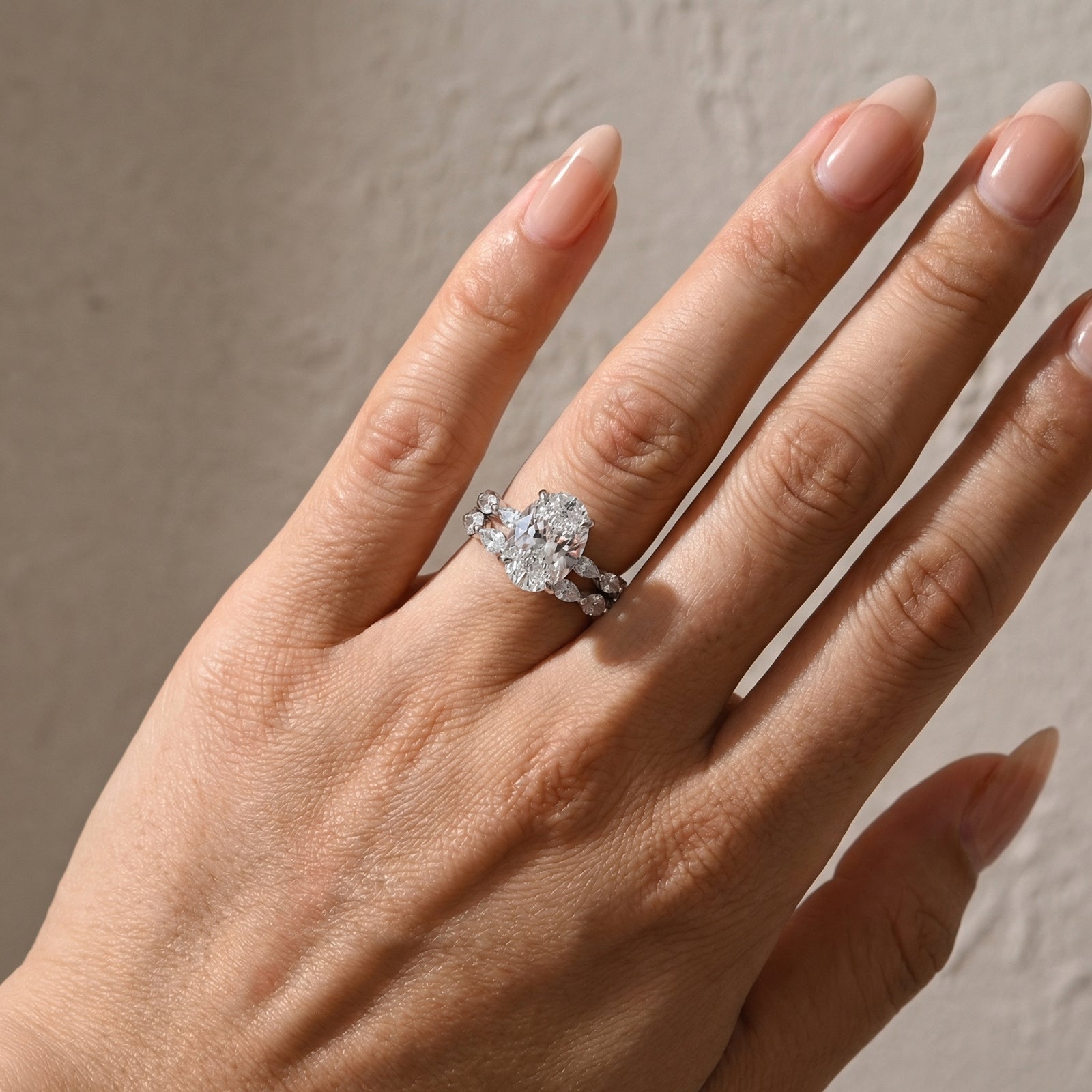  2PC Wedding Ring Set 4.5Ct Oval Cut Engagement Ring With Marquise Cut Full Wedding Band