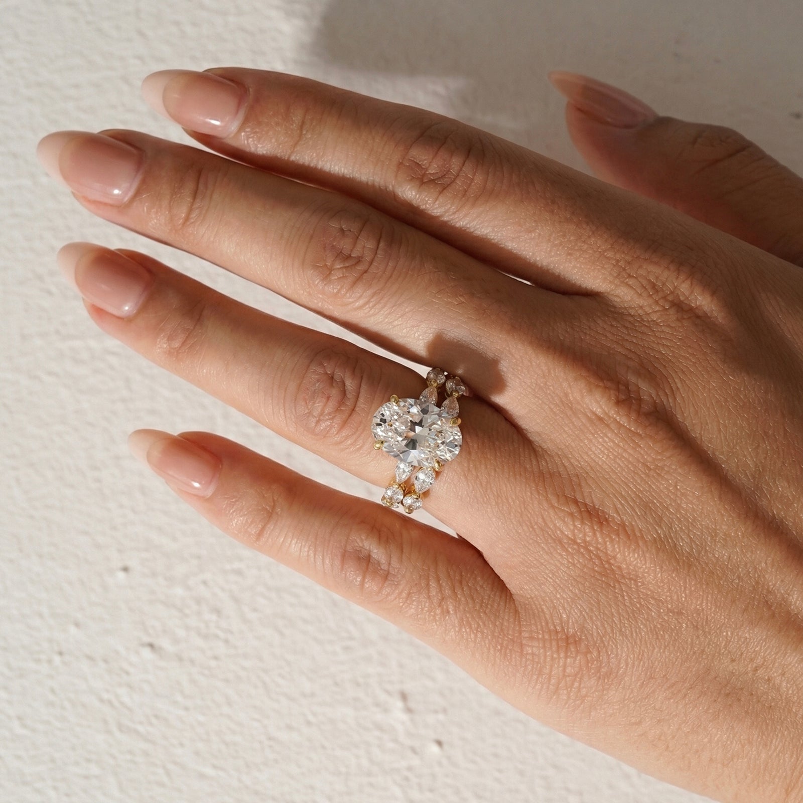  2PC Wedding Ring Set 4.5Ct Oval Cut Engagement Ring With Marquise Cut Full Wedding Band