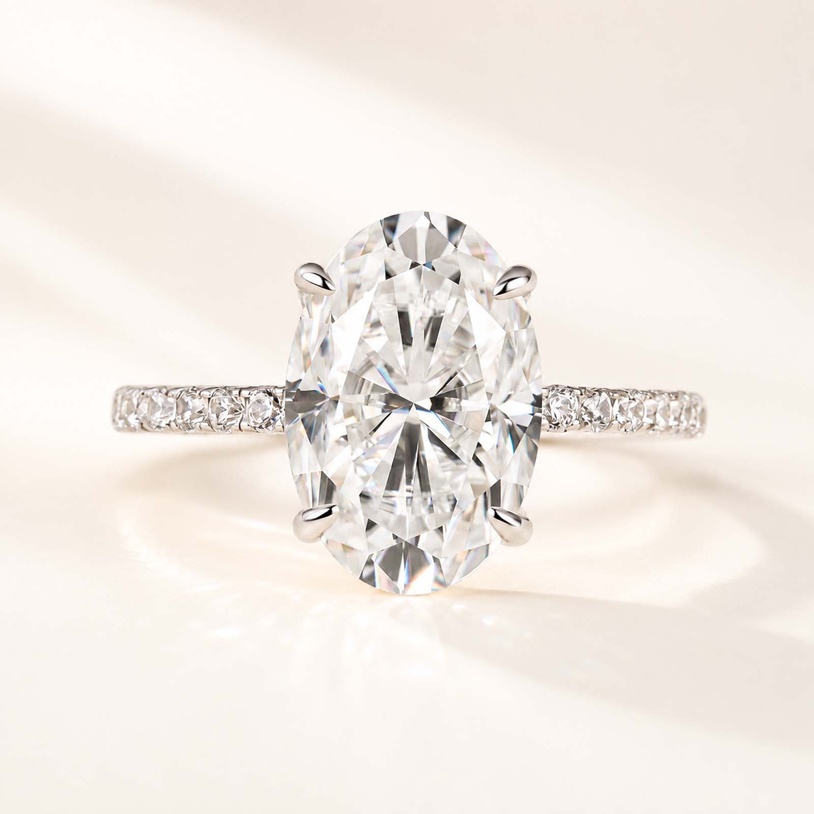 Velirella Moissanite 4.0~5.5 Carat Oval Cut Engagement Ring Stackable Promise Ring For Women