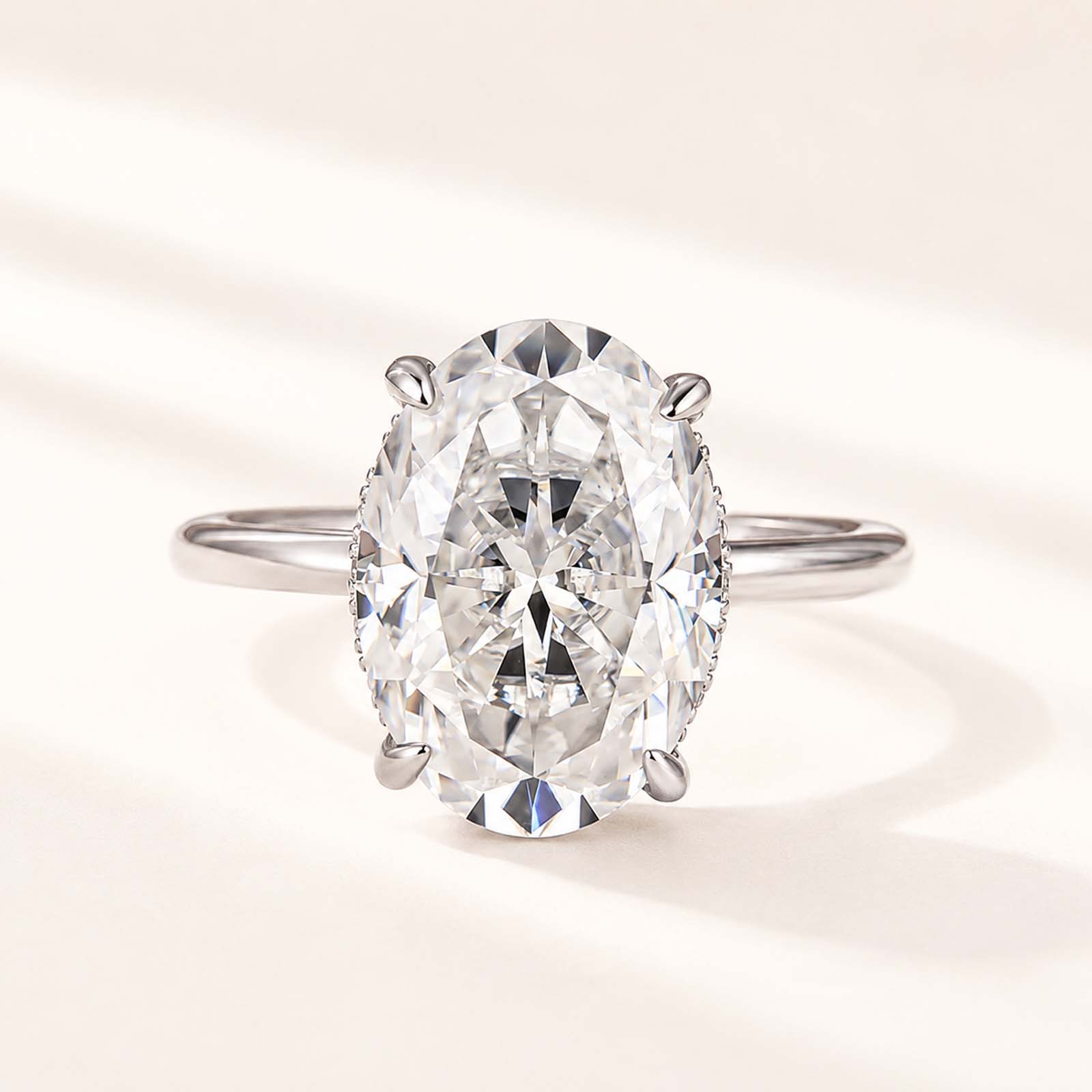  Moissanite 2.0~5.5 Carat Oval Cut Hidden Halo Engagement Ring For Everyday Wear