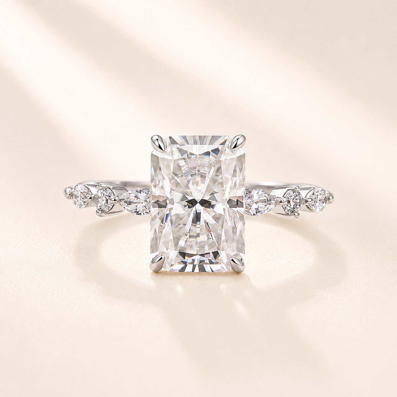  Moissanite 3.5 Carat Radiant Cut Engagement Ring In 