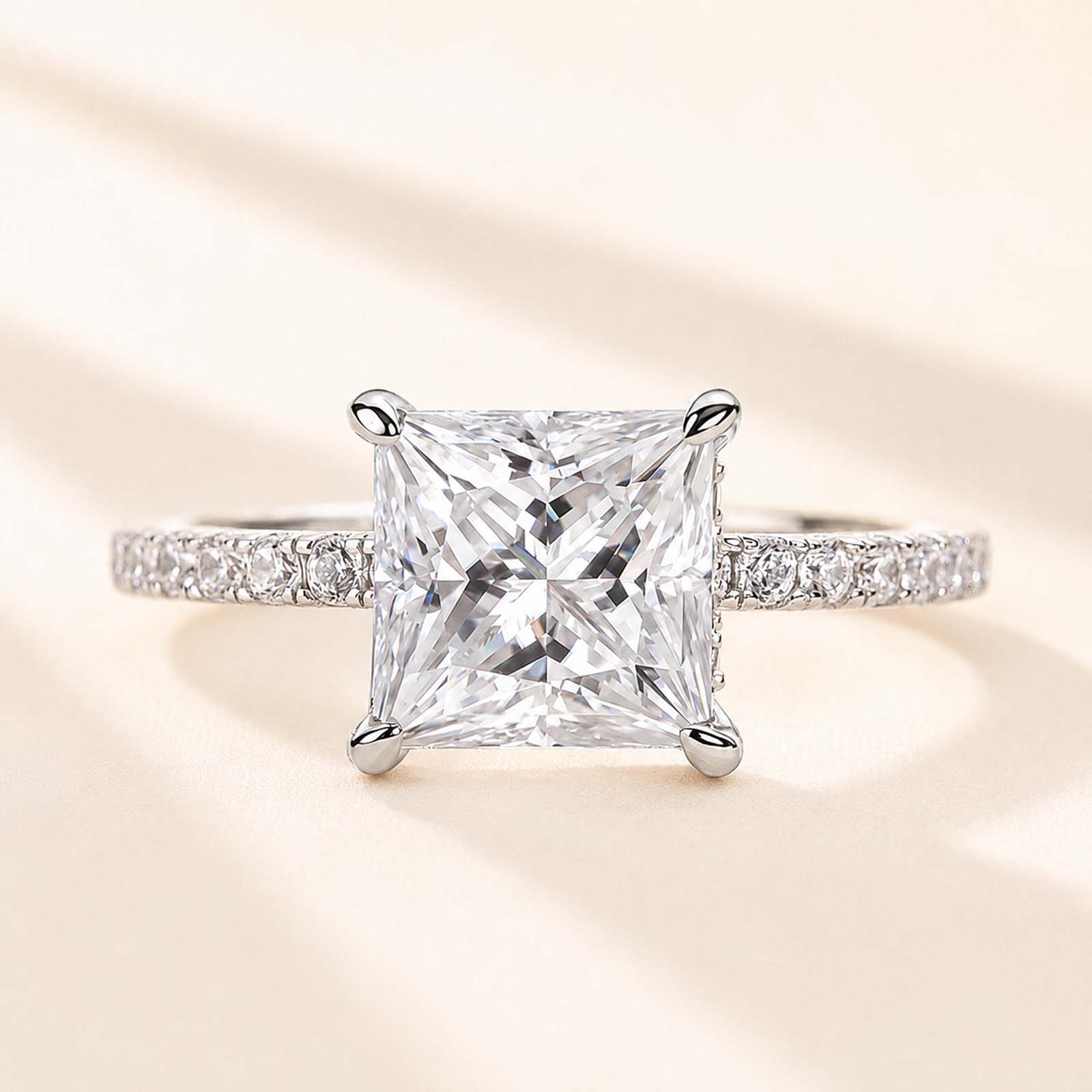 Elegant Moissanite 2.0Carat Square Princess Cut Ring Daily Wearable Ring