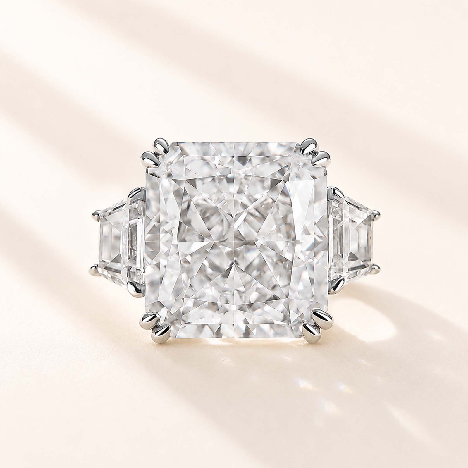  12.0Ct/6.5Ct Radiant Cut Crushed Ice Hybrid Three Stone Engagement Ring Travel Ring