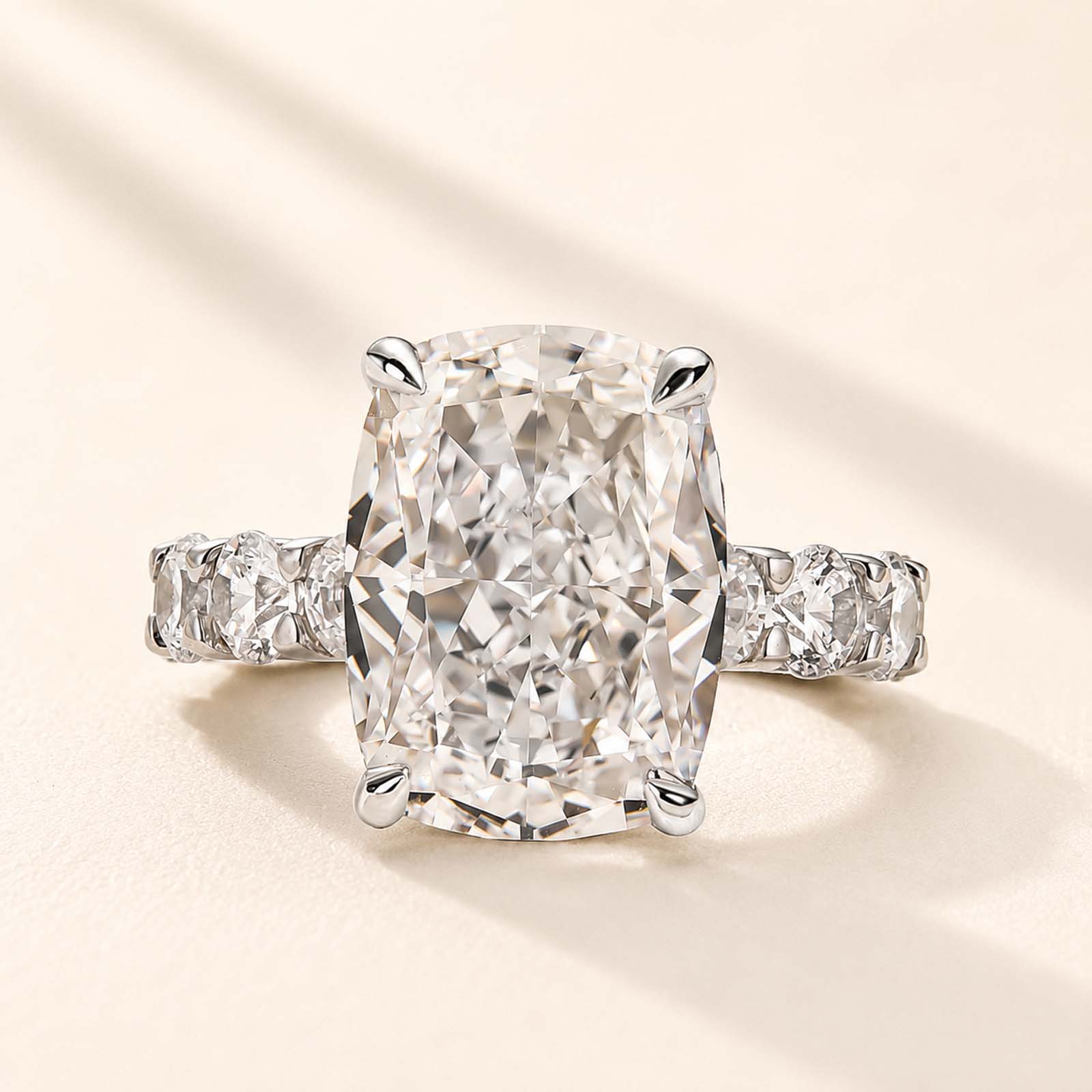 Gorgeous Elongated Crushed Ice 9.0Ct Cushion Cut Simulated Diamond Luxury Ring