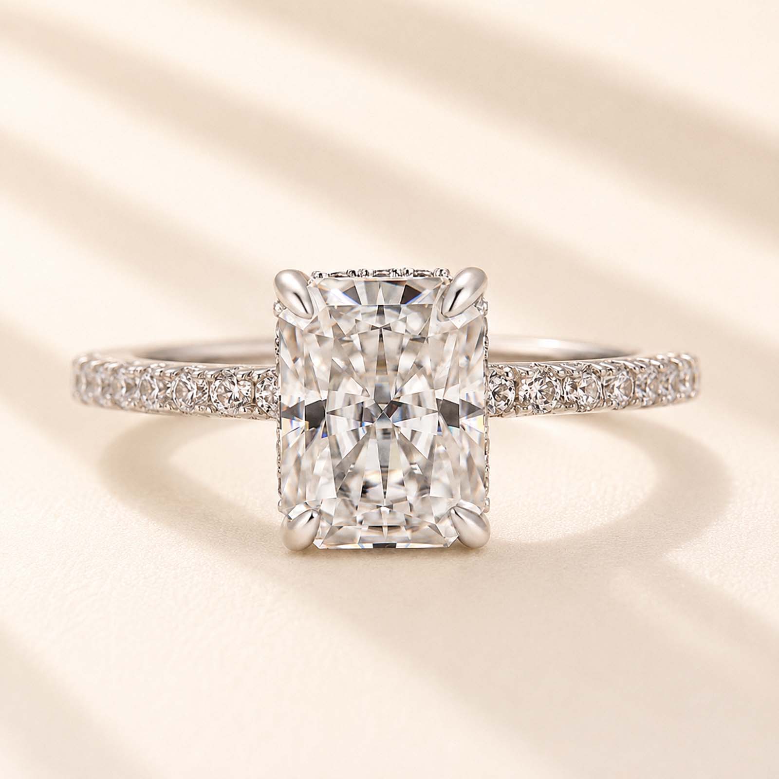 Classic Hidden Halo Moissanite 2.0 Carat /3.5 Carat Radiant Cut Travel Rings For Everyday Wear