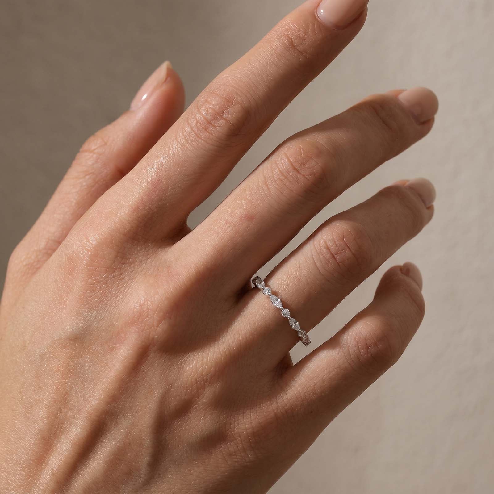 Half Eternity 1.0 Ct Elegant Marquise Cut&Round Cut Stackable Bands For Everyday Wear