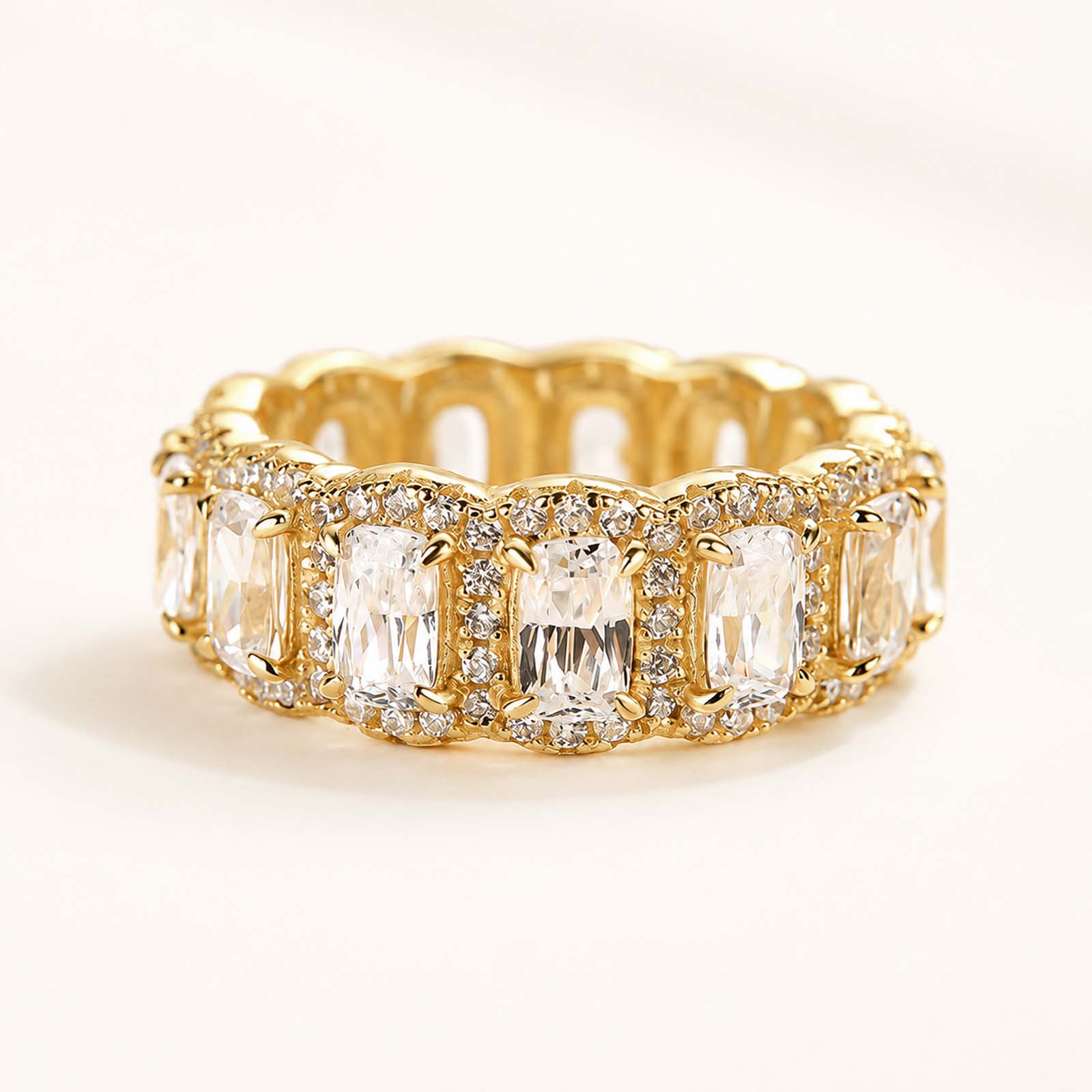 Luxurious Halo 6.0Ct Cushion Cut Wide Stackable Bands