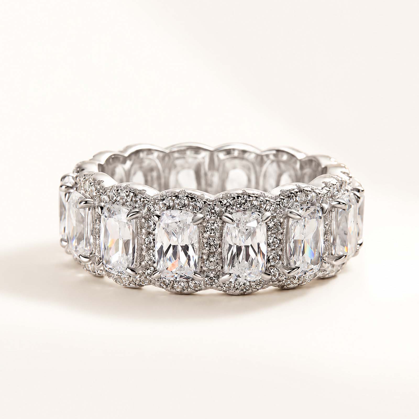 Luxurious Halo 6.0Ct Cushion Cut Wide Stackable Bands