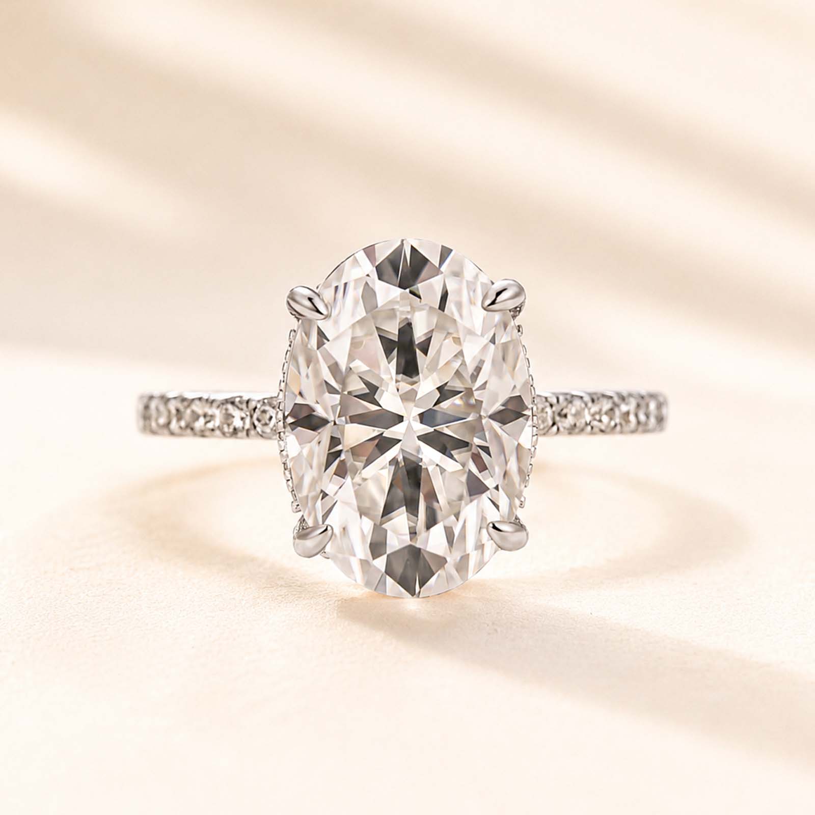 Classic Moissanite 4.0~5.5 Carat Oval Cut  Hidden Halo Stackable Ring For Women