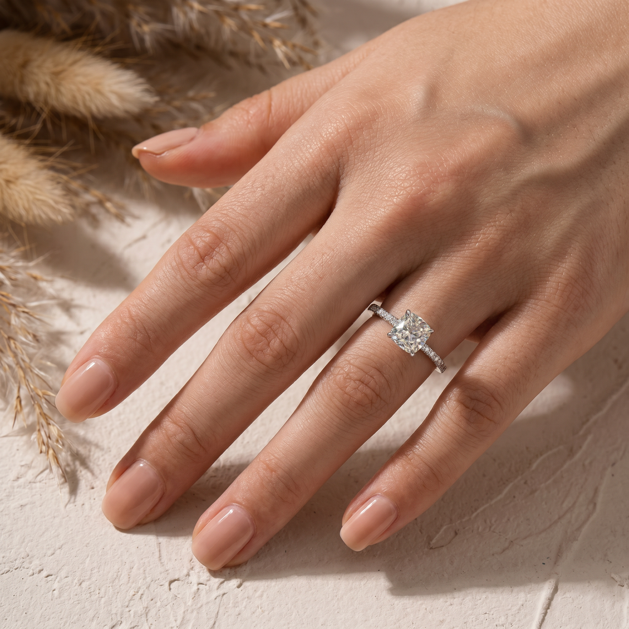 2.5 Carat Cushion Cut 18K White Gold Simulate Diamond Women's Classic Rings